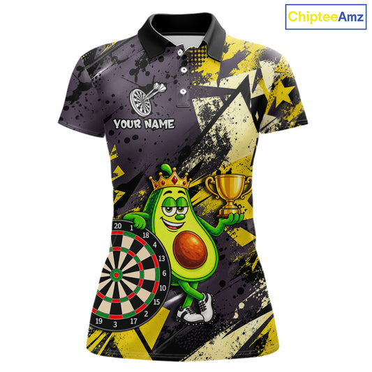 Funny King Avocado Trophy Dartboard Shirt For Women Custom Name Yellow Grunge Darts Apparel Jersey NYN4475