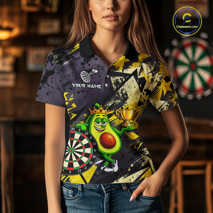 Funny King Avocado Trophy Dartboard Shirt For Women Custom Name Yellow Grunge Darts Apparel Jersey NYN4475