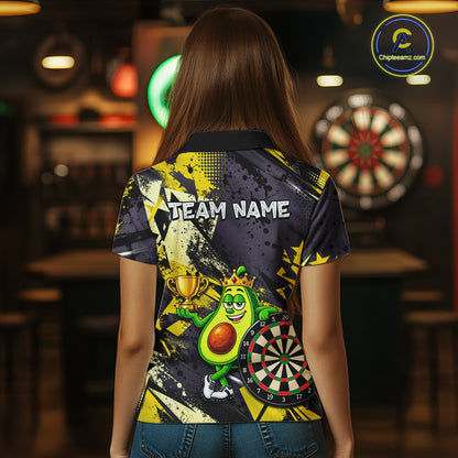 Funny King Avocado Trophy Dartboard Shirt For Women Custom Name Yellow Grunge Darts Apparel Jersey NYN4475