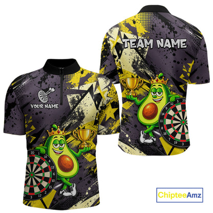 Funny King Avocado Trophy Dartboard Shirt For Men Custom Name Yellow Grunge Darts Apparel Jersey NYN4475