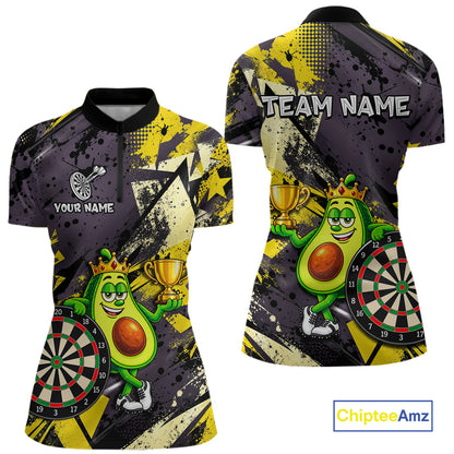 Funny King Avocado Trophy Dartboard Shirt For Women Custom Name Yellow Grunge Darts Apparel Jersey NYN4475