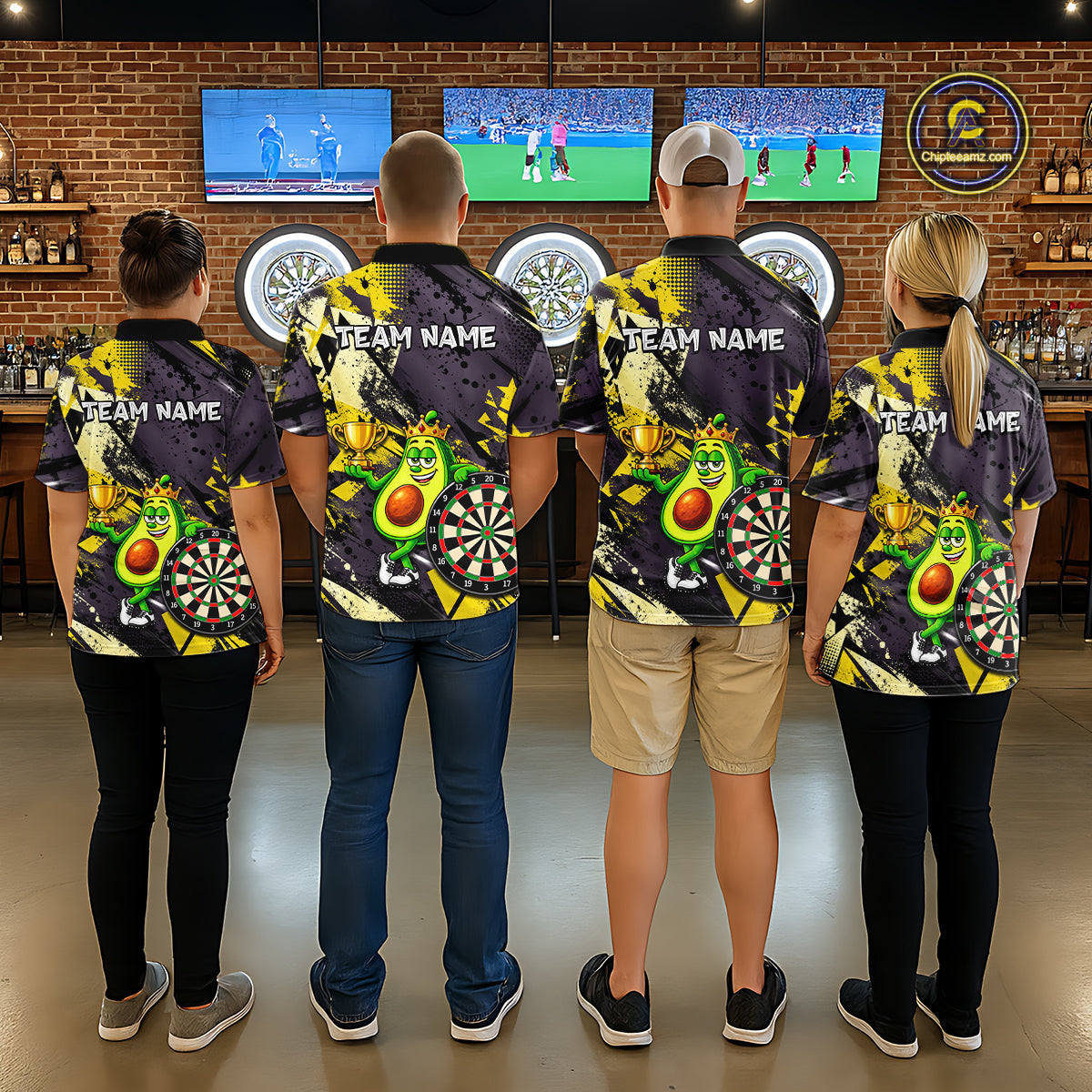 Funny King Avocado Trophy Dartboard Shirt For Men Custom Name Yellow Grunge Darts Apparel Jersey NYN4475