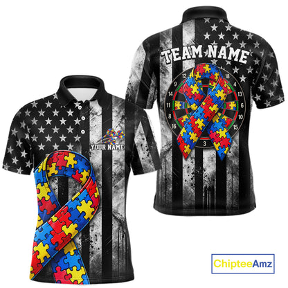 Custom Autism Awareness Polo 1/4-Zip Shirt For Men Autism Puzzle Piece Darts Tournament Jersey NYN4856