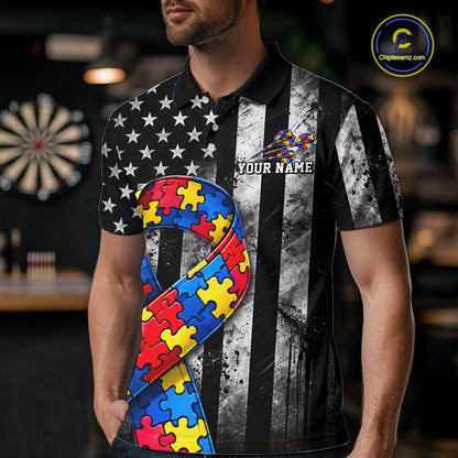 Custom Autism Awareness Polo 1/4-Zip Shirt For Men Autism Puzzle Piece Darts Tournament Jersey NYN4856