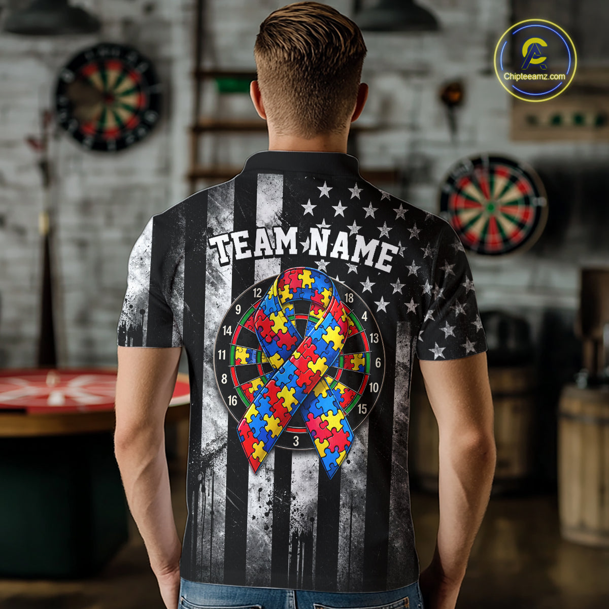 Custom Autism Awareness Polo 1/4-Zip Shirt For Men Autism Puzzle Piece Darts Tournament Jersey NYN4856