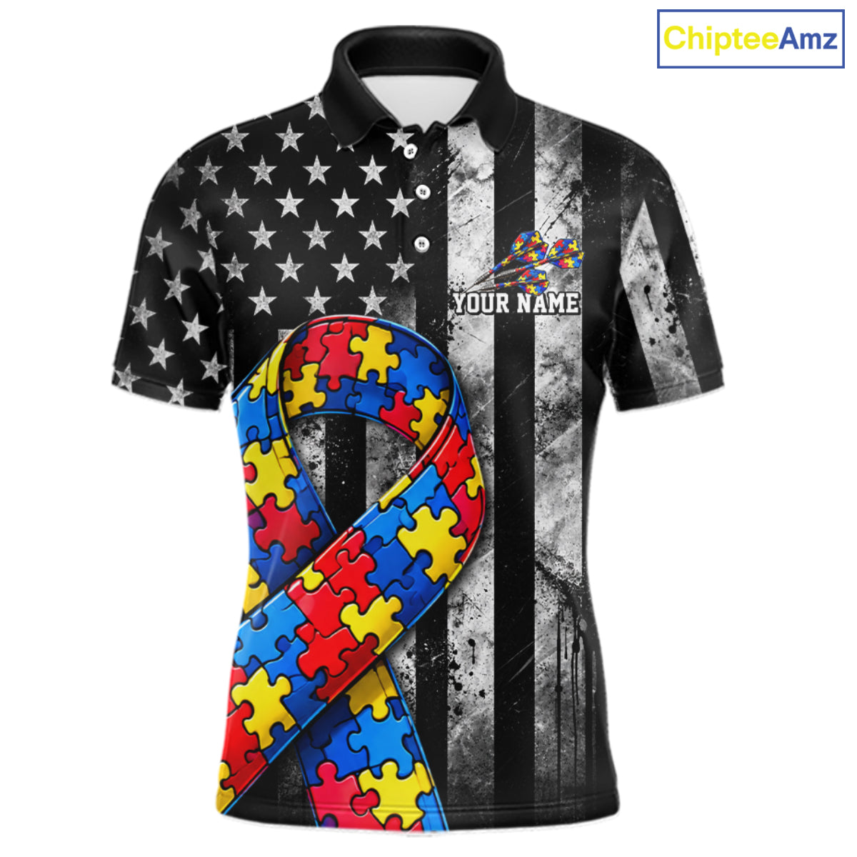 Custom Autism Awareness Polo 1/4-Zip Shirt For Men Autism Puzzle Piece Darts Tournament Jersey NYN4856