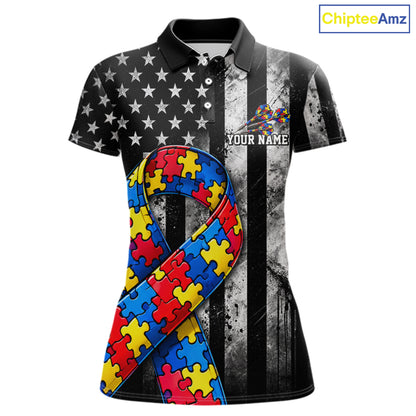 Custom Autism Awareness Polo 1/4-Zip Shirt For Women Autism Puzzle Piece Darts Tournament Jersey NYN4856