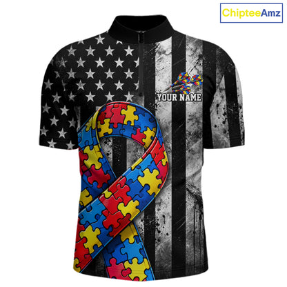 Custom Autism Awareness Polo 1/4-Zip Shirt For Men Autism Puzzle Piece Darts Tournament Jersey NYN4856