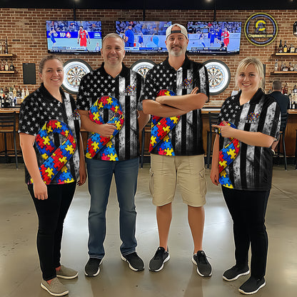 Custom Autism Awareness Polo 1/4-Zip Shirt For Men Autism Puzzle Piece Darts Tournament Jersey NYN4856