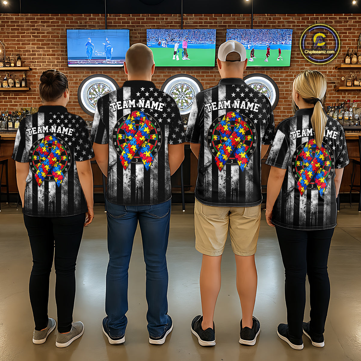 Custom Autism Awareness Polo 1/4-Zip Shirt For Men Autism Puzzle Piece Darts Tournament Jersey NYN4856