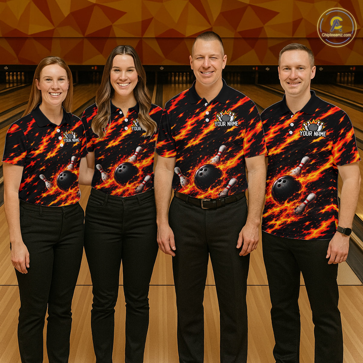Black And Red Fire Bowling Shirt For Women Custom Flame Bowling Team Polo Quarter-Zip Shirt NYN4095