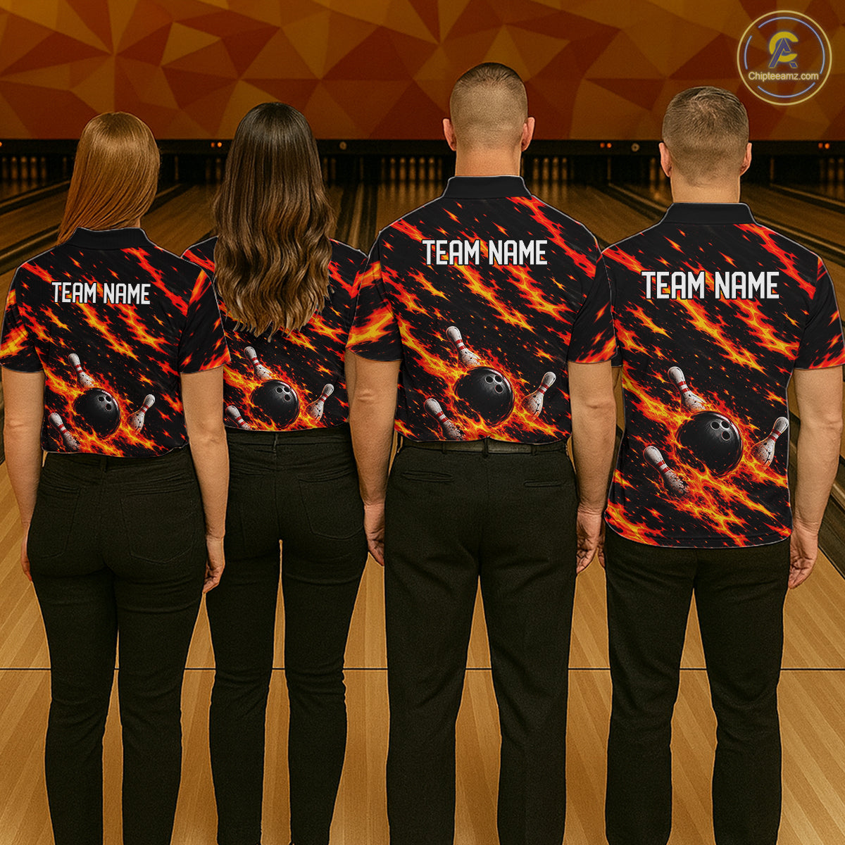Black And Red Fire Bowling Shirt For Women Custom Flame Bowling Team Polo Quarter-Zip Shirt NYN4095