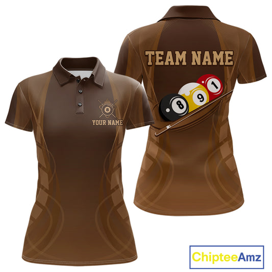 Brown 8 Ball 9 Ball Billiard Polo 1/4-Zip Shirt For Men Women Billiard Pool Team Jersey NYN4494