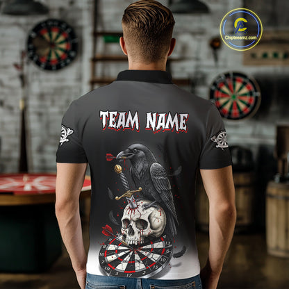 Dark Ravens Red Cracked Dartboard Custom Men Darts Polo Shirt Skull Gothic Dart Jerseys NYN1942
