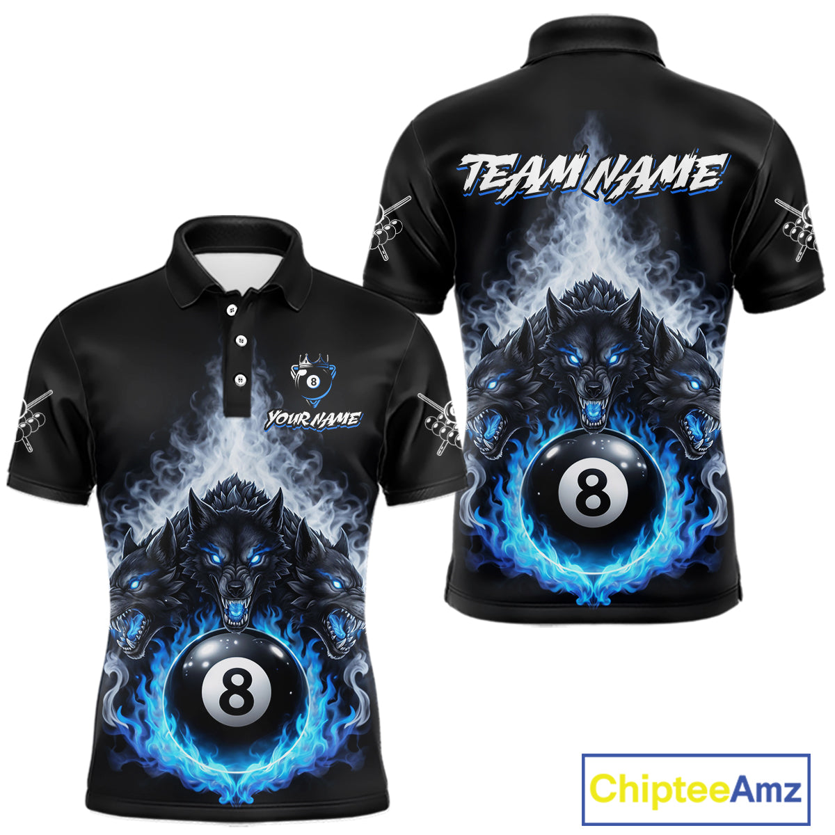 Custom Horror Wolfs Black Blue Smokes Pool 8 Ball Men's Billiard Team Shirt Billiard Attire NYN2503