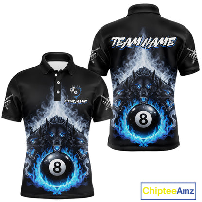Custom Horror Wolfs Black Blue Smokes Pool 8 Ball Men's Billiard Team Shirt Billiard Attire NYN2503