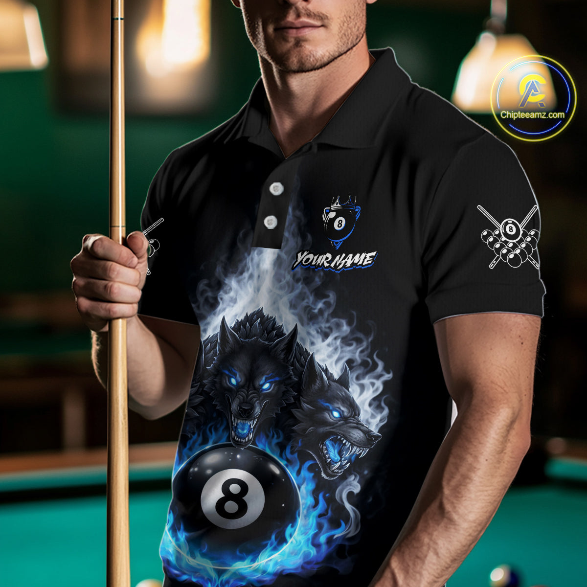 Custom Horror Wolfs Black Blue Smokes Pool 8 Ball Men's Billiard Team Shirt Billiard Attire NYN2503