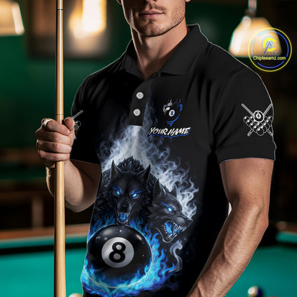 Custom Horror Wolfs Black Blue Smokes Pool 8 Ball Men's Billiard Team Shirt Billiard Attire NYN2503