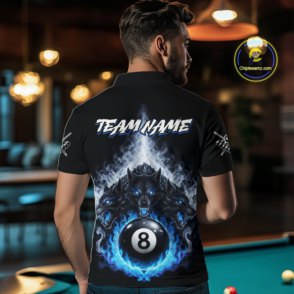 Custom Horror Wolfs Black Blue Smokes Pool 8 Ball Men's Billiard Team Shirt Billiard Attire NYN2503