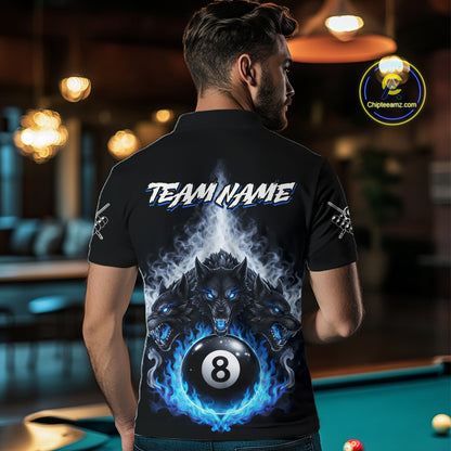 Custom Horror Wolfs Black Blue Smokes Pool 8 Ball Men's Billiard Team Shirt Billiard Attire NYN2503