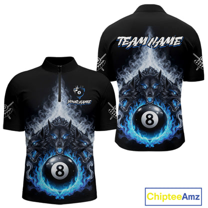 Custom Horror Wolfs Black Blue Smokes Pool 8 Ball Men's Billiard Team Shirt Billiard Attire NYN2503