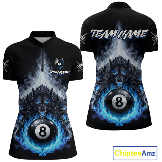 Custom Horror Wolfs Black Blue Smokes Pool 8 Ball Women's Billiard Team Shirt Billiard Attire NYN2503