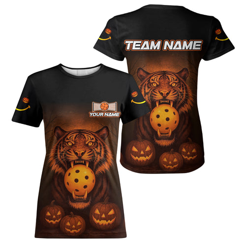 Custom Orange Pumpkin Tiger Halloween Pickleball T-Shirt For Women Pickleball Team Outfits NYN1430
