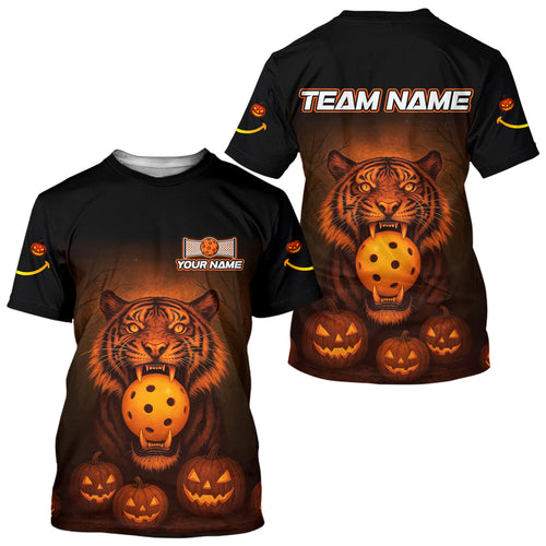Custom Orange Pumpkin Tiger Halloween Pickleball T-Shirt For Men Pickleball Team Outfits NYN1430