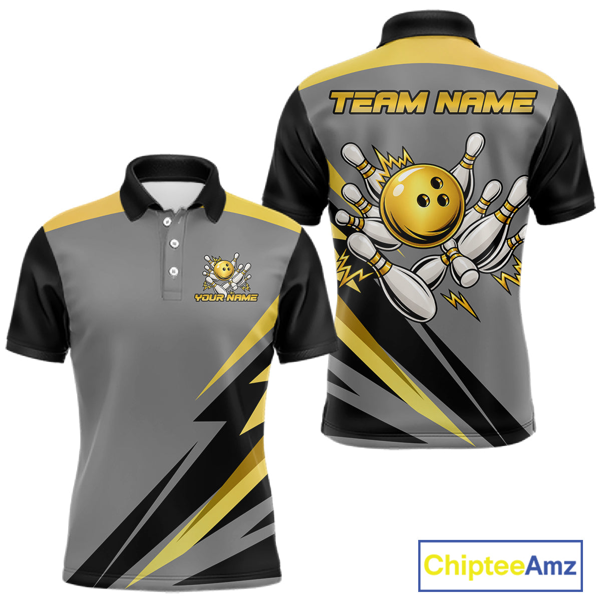 Personalized Gray And Gold Bowling Team Shirts For Women Custom Bowling Polo Quarter Zip Shirt NYN4497