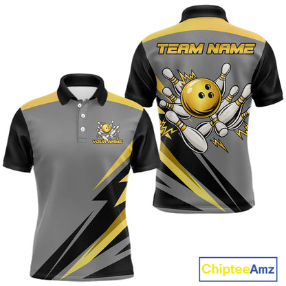 Personalized Gray And Gold Bowling Team Shirts For Women Custom Bowling Polo Quarter Zip Shirt NYN4497