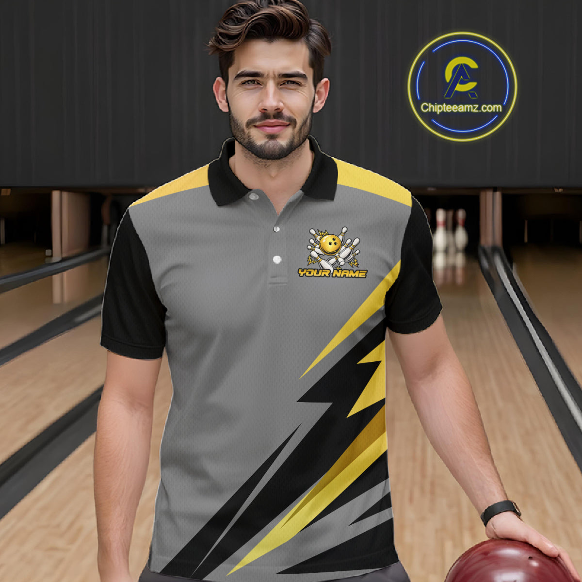 Personalized Gray And Gold Bowling Team Shirts For Women Custom Bowling Polo Quarter Zip Shirt NYN4497
