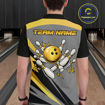 Personalized Gray And Gold Bowling Team Shirts For Women Custom Bowling Polo Quarter Zip Shirt NYN4497