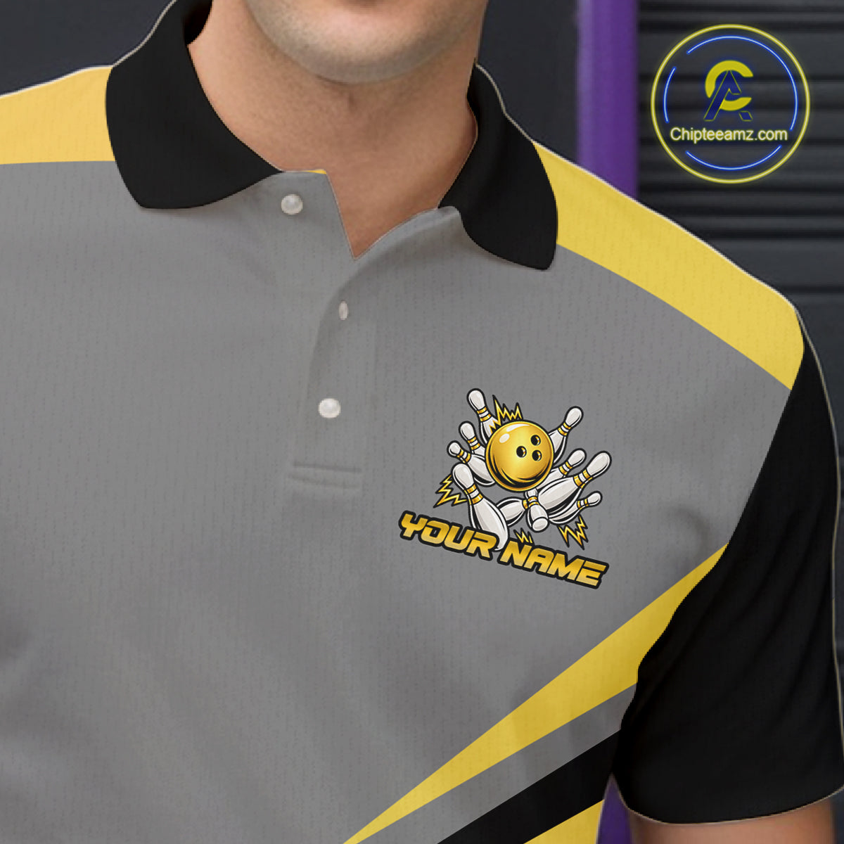 Personalized Gray And Gold Bowling Team Shirts For Women Custom Bowling Polo Quarter Zip Shirt NYN4497