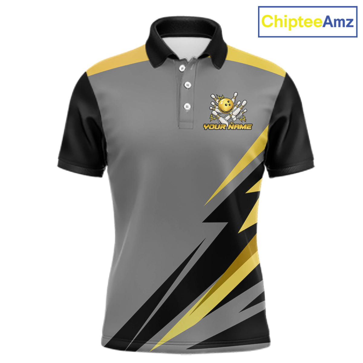 Personalized Gray And Gold Bowling Team Shirts For Women Custom Bowling Polo Quarter Zip Shirt NYN4497