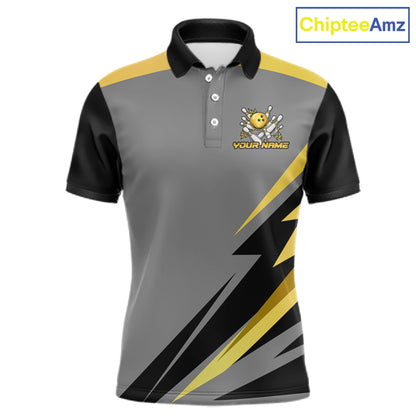 Personalized Gray And Gold Bowling Team Shirts For Women Custom Bowling Polo Quarter Zip Shirt NYN4497