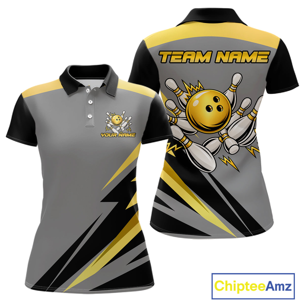 Personalized Gray And Gold Bowling Team Shirts For Men Custom Bowling Polo Quarter Zip Shirt NYN4497