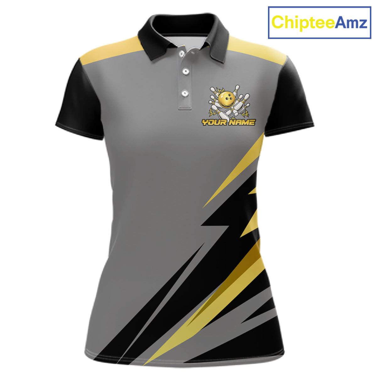 Personalized Gray And Gold Bowling Team Shirts For Men Custom Bowling Polo Quarter Zip Shirt NYN4497