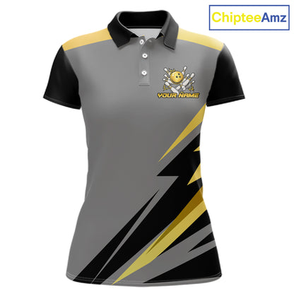 Personalized Gray And Gold Bowling Team Shirts For Men Custom Bowling Polo Quarter Zip Shirt NYN4497