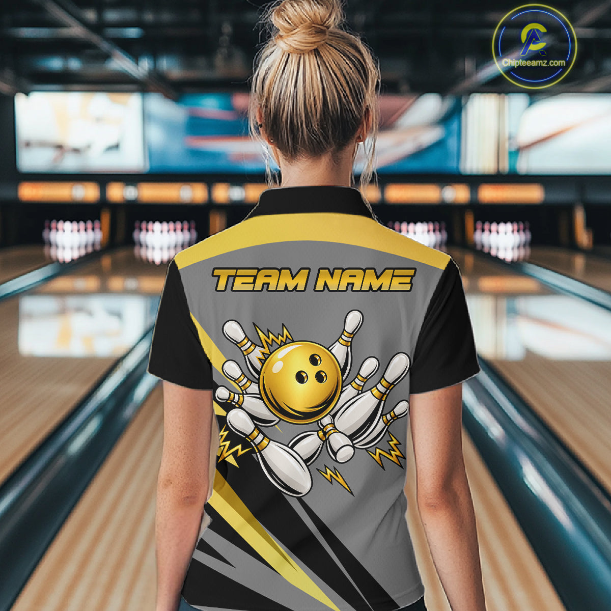 Personalized Gray And Gold Bowling Team Shirts For Men Custom Bowling Polo Quarter Zip Shirt NYN4497