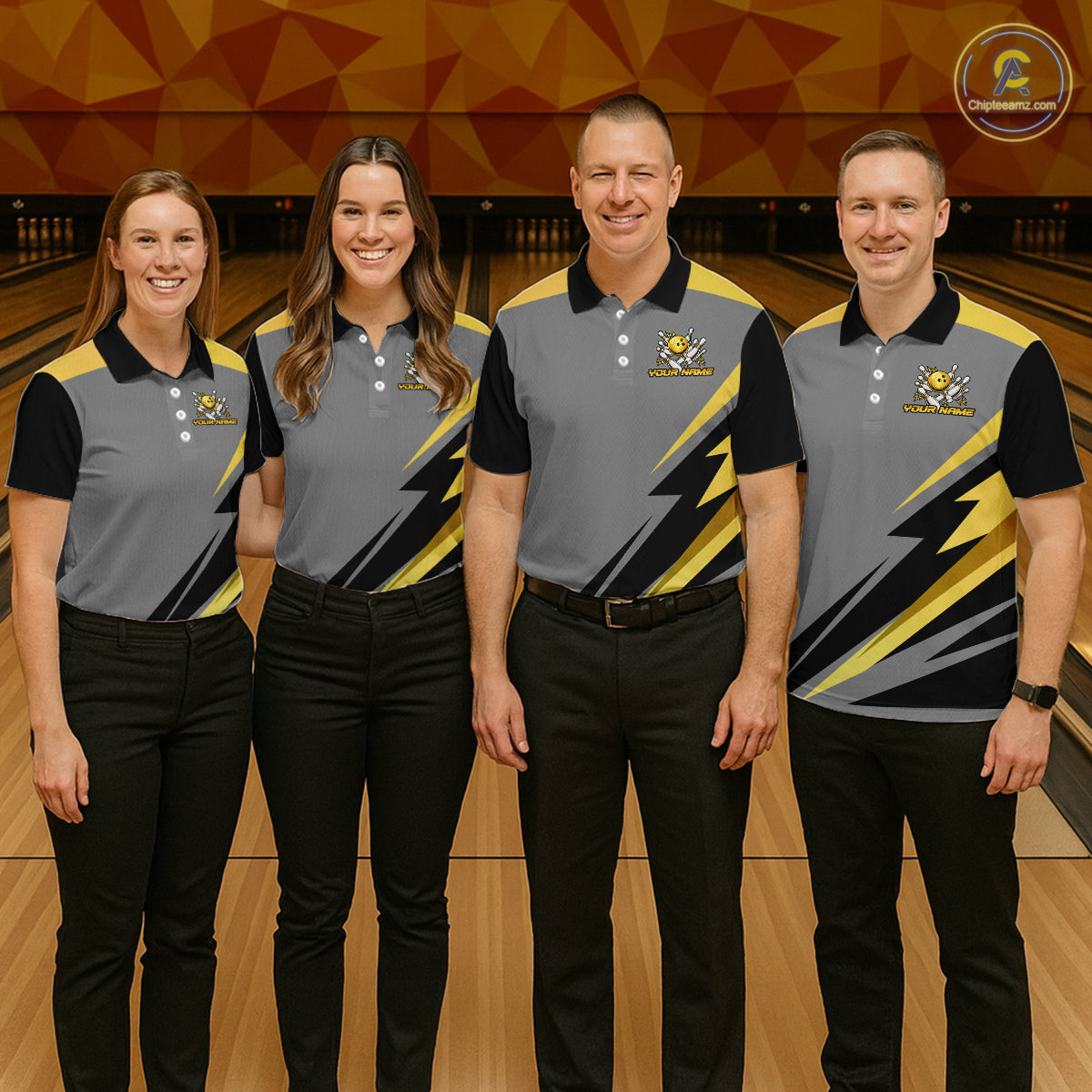 Personalized Gray And Gold Bowling Team Shirts For Men Custom Bowling Polo Quarter Zip Shirt NYN4497