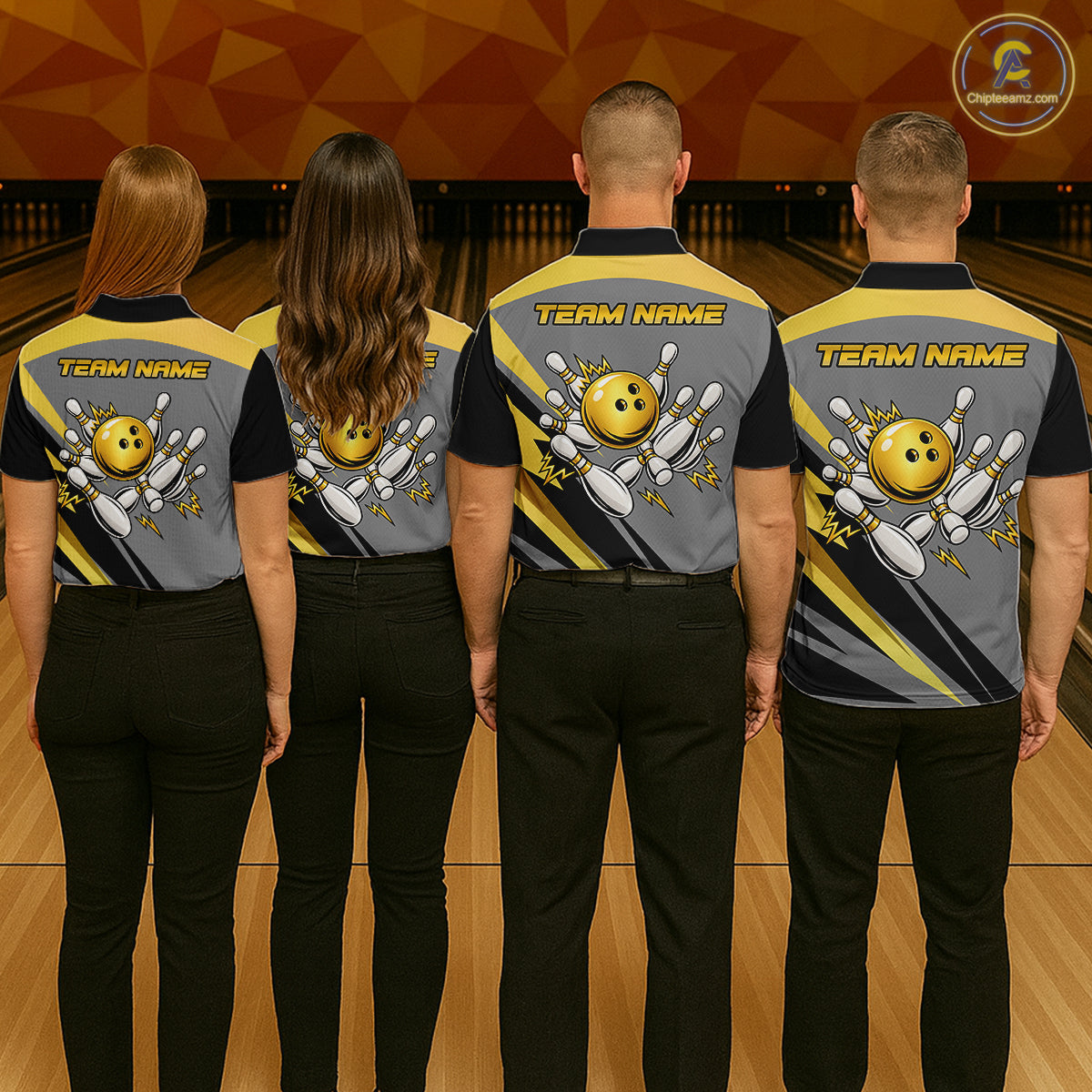 Personalized Gray And Gold Bowling Team Shirts For Men Custom Bowling Polo Quarter Zip Shirt NYN4497