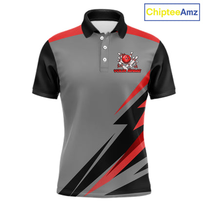 Personalized Gray And Red Bowling Team Shirts For Women Custom Bowling Polo Quarter Zip Shirt NYN4498