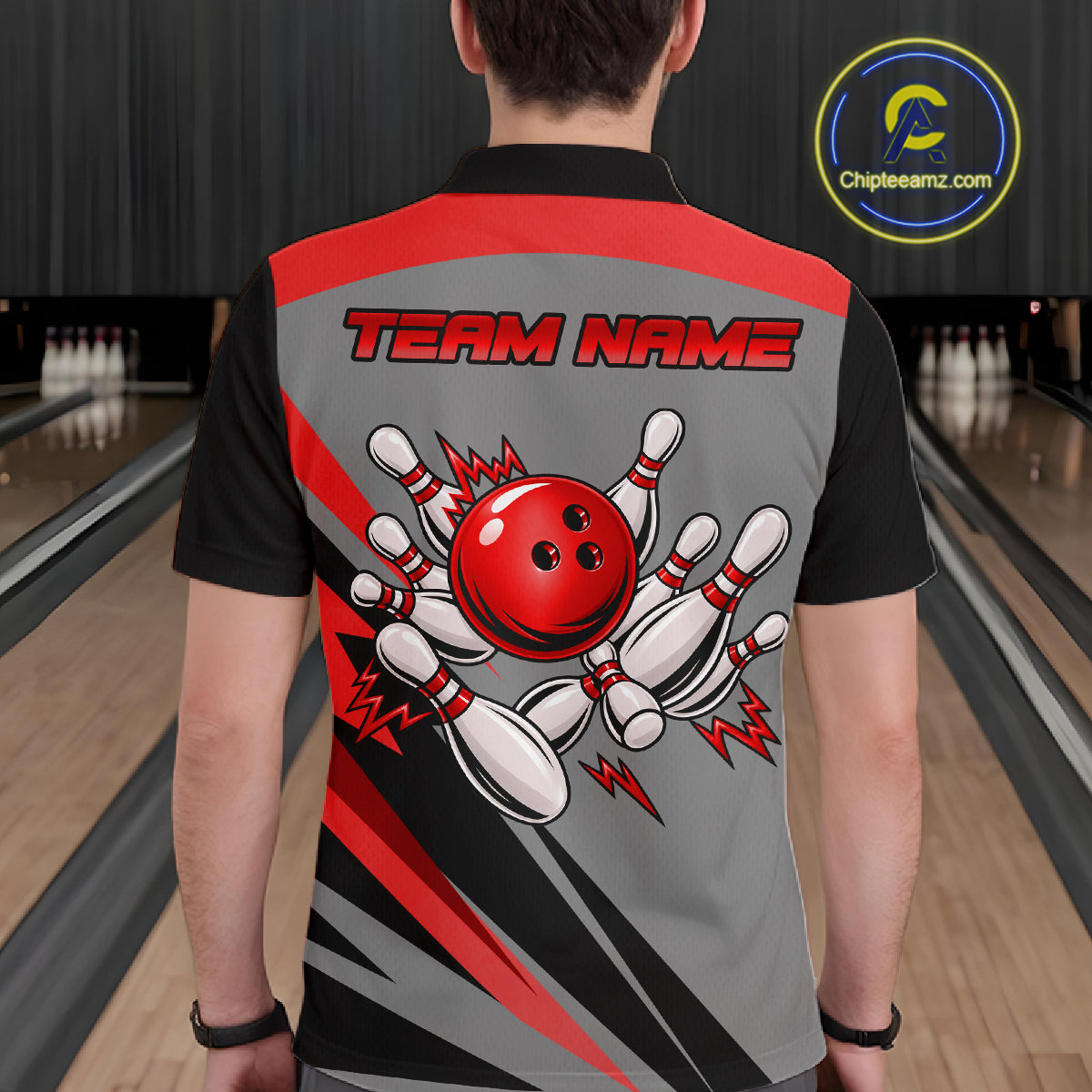 Personalized Gray And Red Bowling Team Shirts For Women Custom Bowling Polo Quarter Zip Shirt NYN4498