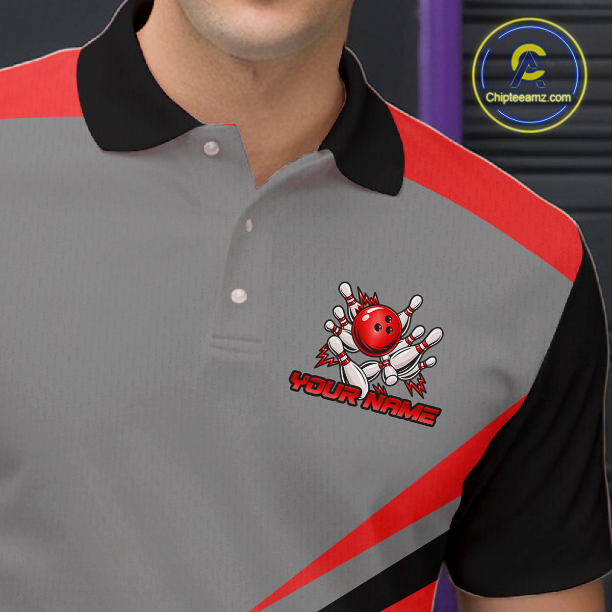 Personalized Gray And Red Bowling Team Shirts For Women Custom Bowling Polo Quarter Zip Shirt NYN4498