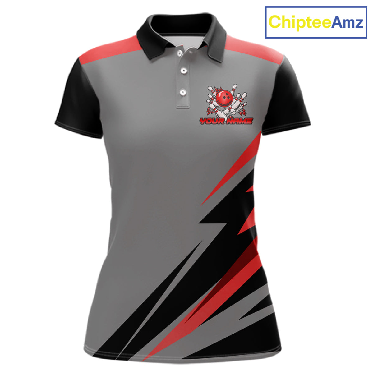 Personalized Gray And Red Bowling Team Shirts For Men Custom Bowling Polo Quarter Zip Shirt NYN4498