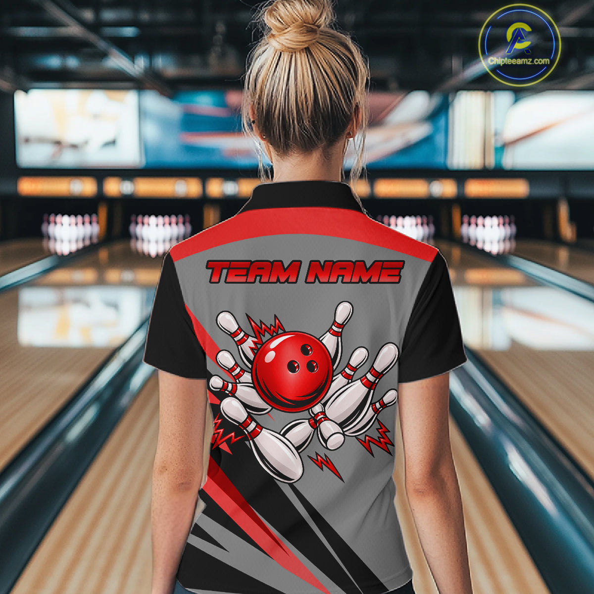 Personalized Gray And Red Bowling Team Shirts For Men Custom Bowling Polo Quarter Zip Shirt NYN4498