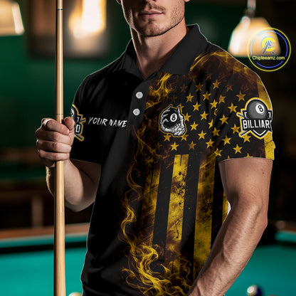 Yellow Smokes American Flag 8 Ball Billiard Pool Shirt For Men Custom Billiard Skeleton Team Appeal NYN4862