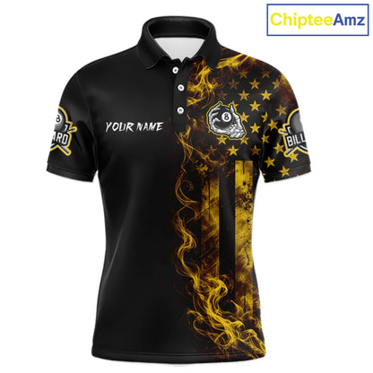 Yellow Smokes American Flag 8 Ball Billiard Pool Shirt For Men Custom Billiard Skeleton Team Appeal NYN4862