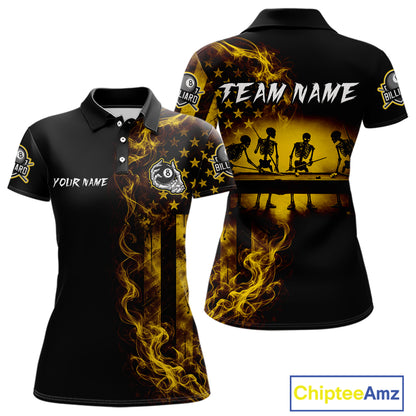 Yellow Smokes American Flag 8 Ball Billiard Pool Shirt For Women Custom Billiard Skeleton Team Appeal NYN4862
