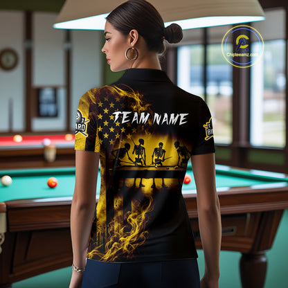 Yellow Smokes American Flag 8 Ball Billiard Pool Shirt For Women Custom Billiard Skeleton Team Appeal NYN4862